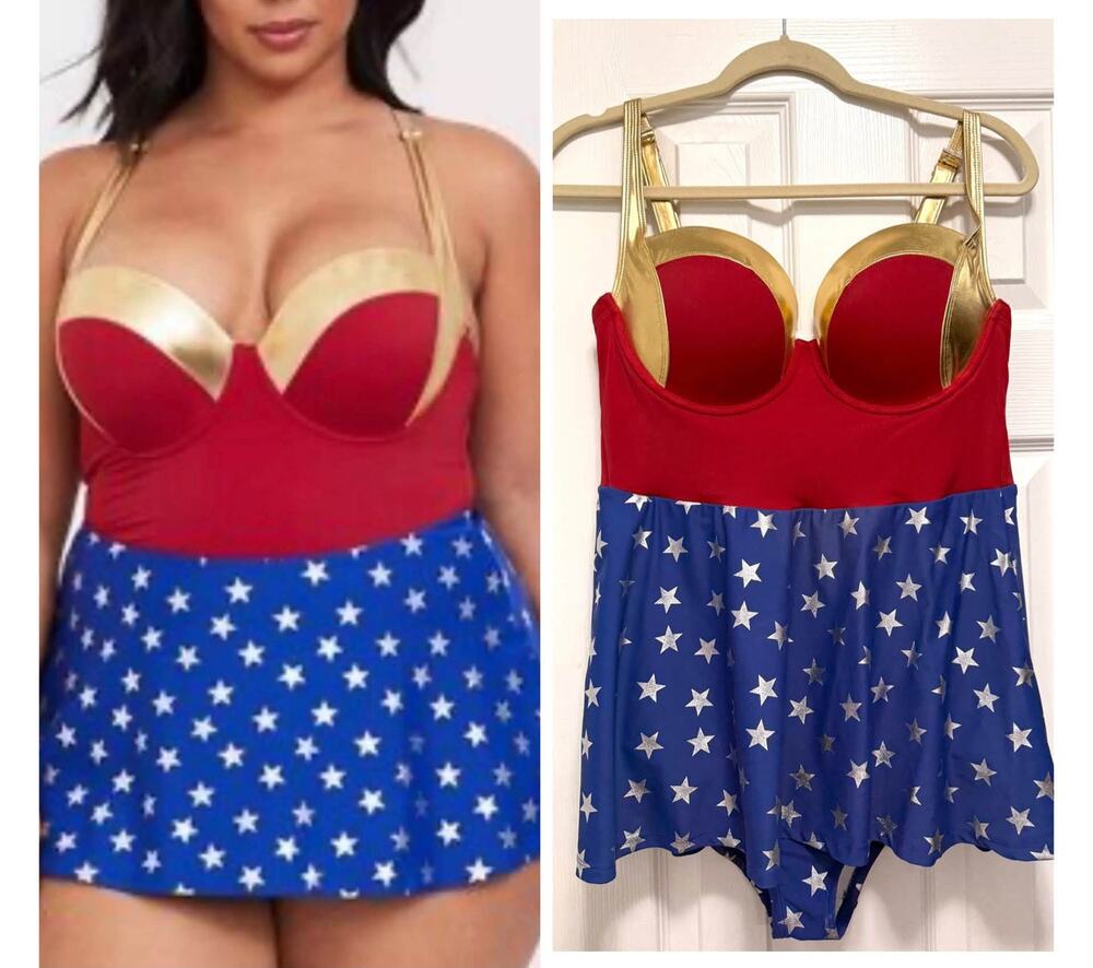 Torrid 00 (Size 10) Wonder Woman Costume Swimsuit Swim Dress Underwire One Piece